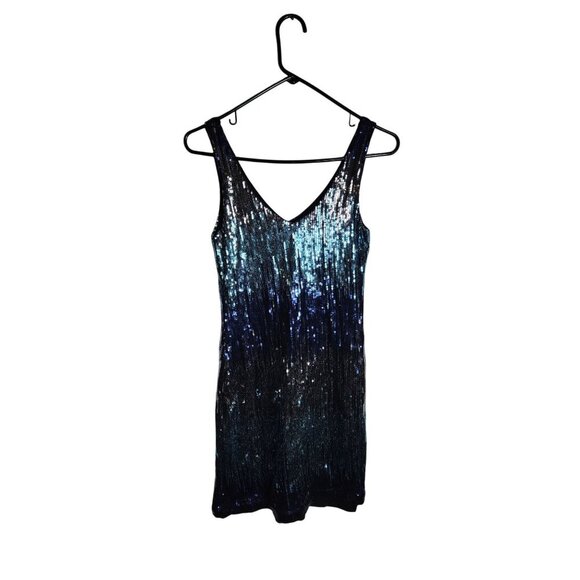 Charlotte Russe Sequin Ombré Mini Dress Sleeveless Blue/Black Rayon - Picture 2 of 4